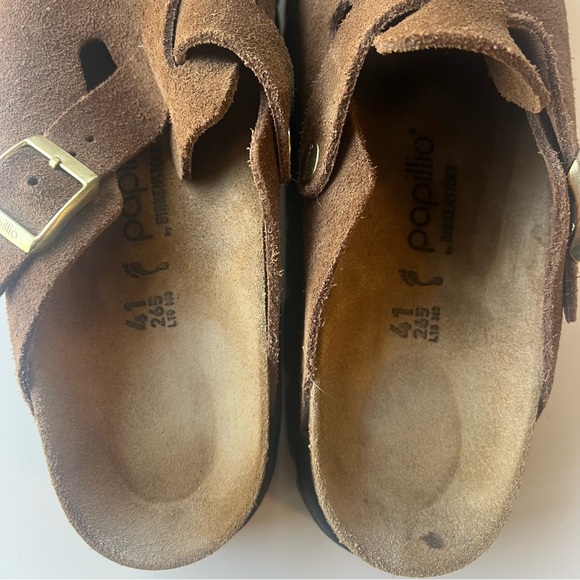 Birkenstock Boston Chunky Sole Dark Tea Suede Leather Brown Clogs 41 Womens 10 - Picture 6 of 12